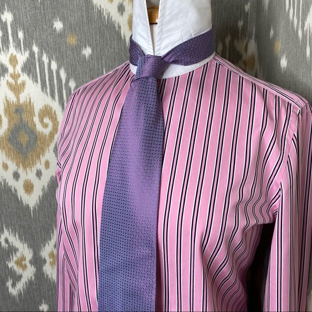 Ralph Lauren ~ Pink Shadow Stripe Polished Cotton Slim Fit Button Up Shirt - Picture 3 of 16